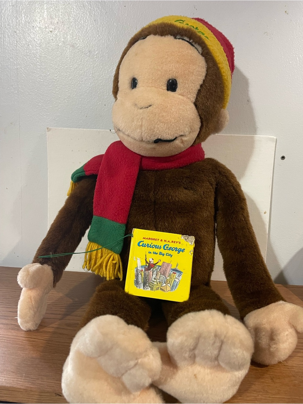Plush Monkey in Brown with Red & Green Scarf